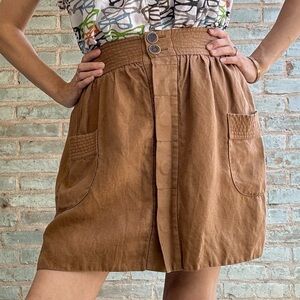 J. Crew Dorrie Linen Blend Skirt Tan Camel Brown Button-Front Cargo Mini
